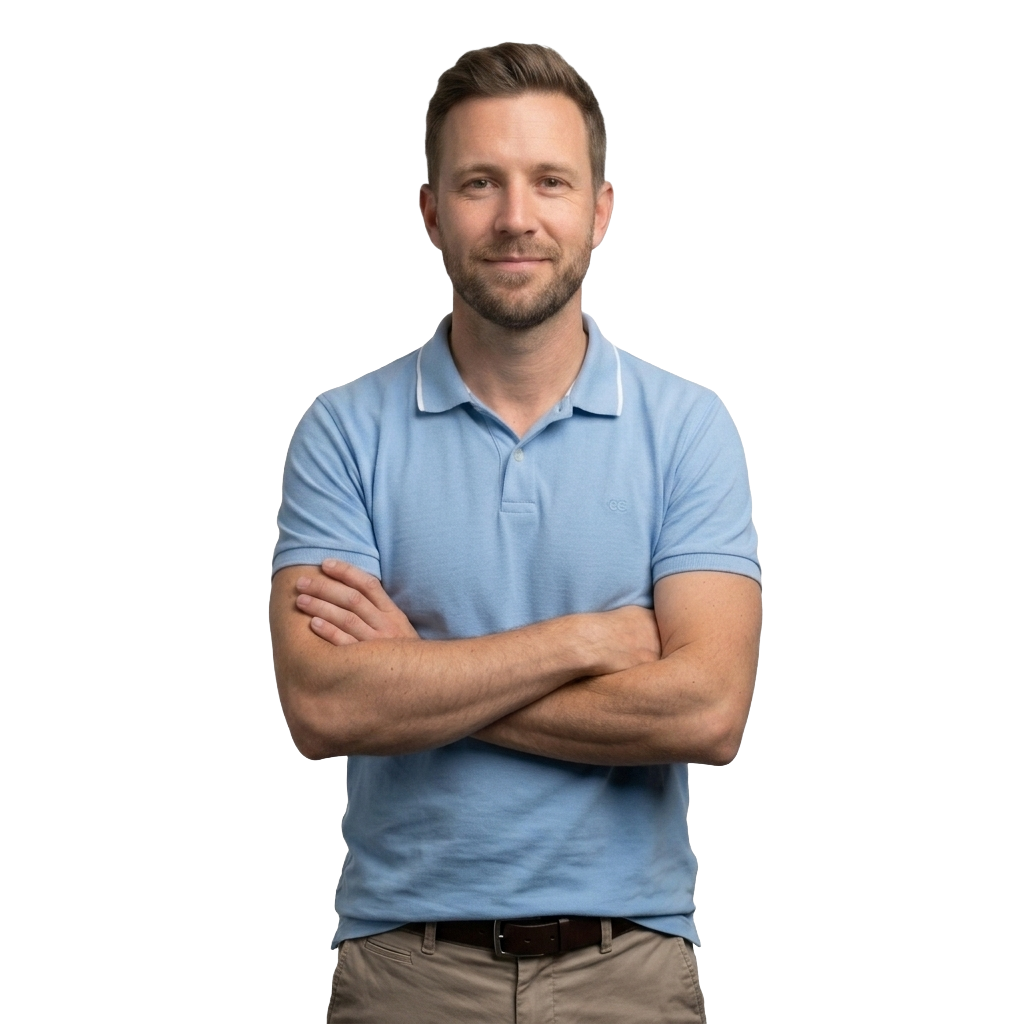A StrideScale wholesale broker, arms crossed, standing confidently